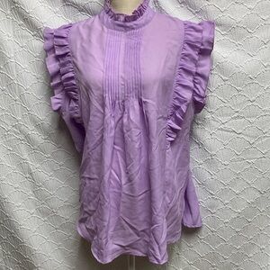 Rogue size 1X lavender sleeves blouse with ruffle sleeve and neckline soft flowy